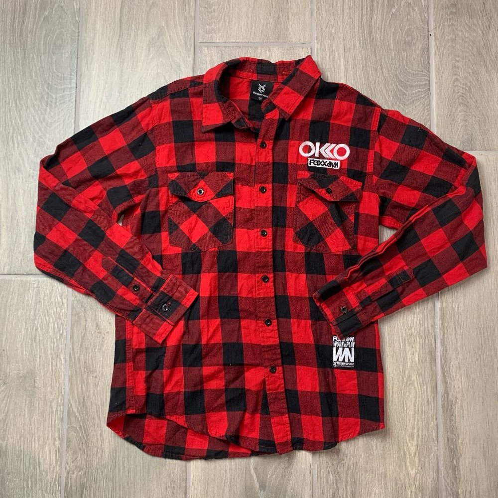 Fingercroxx Long Sleeve Red Plaid Button Down Shirt Mens XL